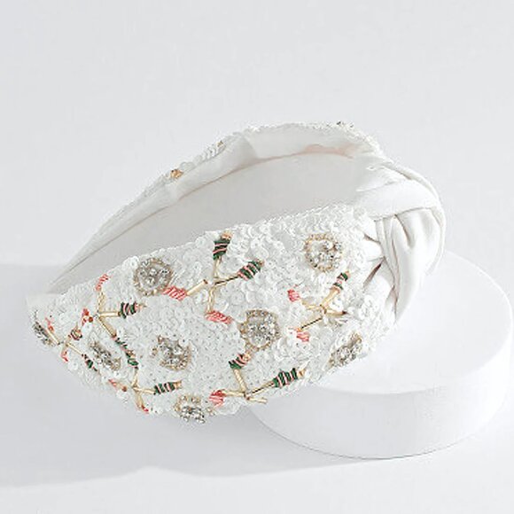 Rhinestone Sparkle White Golf Players Gift Beaded Sequin Boho Knot Headband NEW - Picture 1 of 5